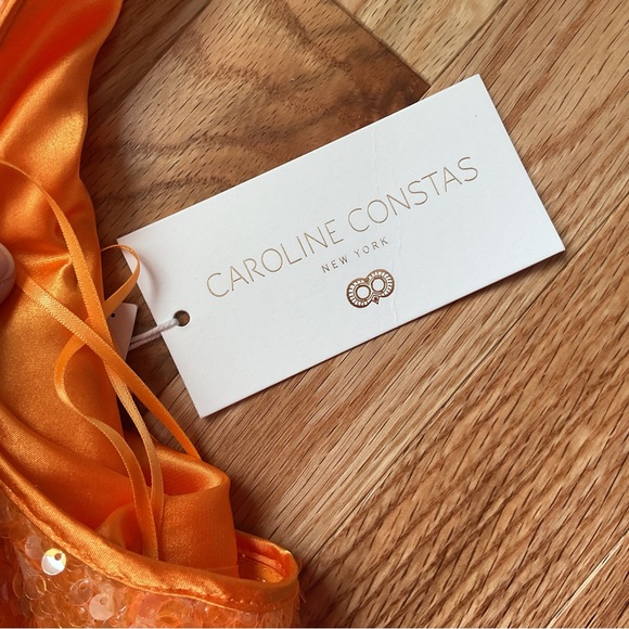 New - Caroline Constas Orange Sequin Halter Party Dress - prom dress - Picture 7 of 15